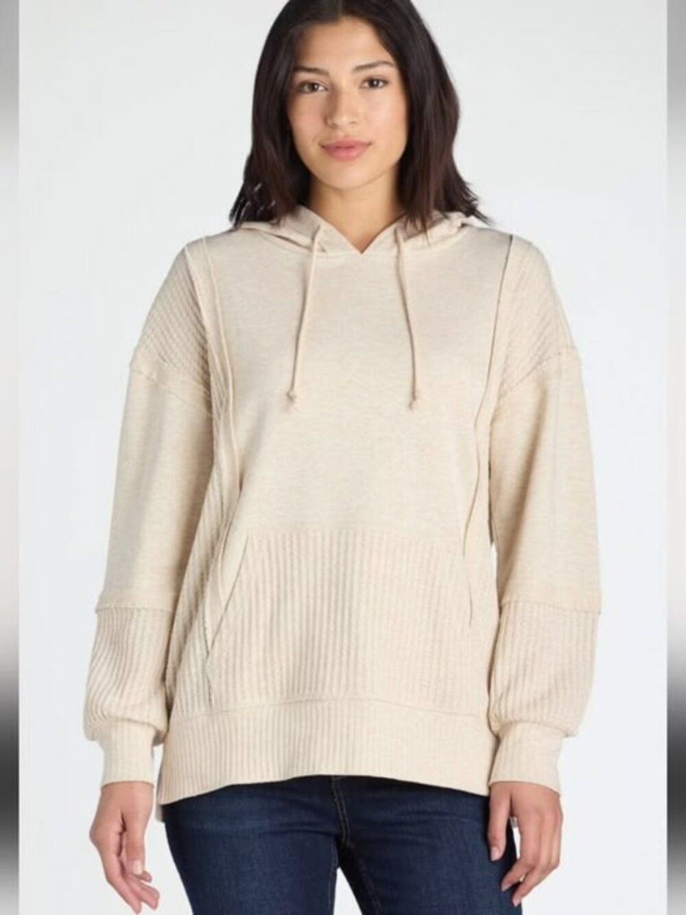 Time & Tru Women's Waffle Hoodie Pullover Size XL Oatmeal